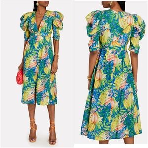 NWT - Farm Rio Star Fruits Puff Sleeve Midi Dress